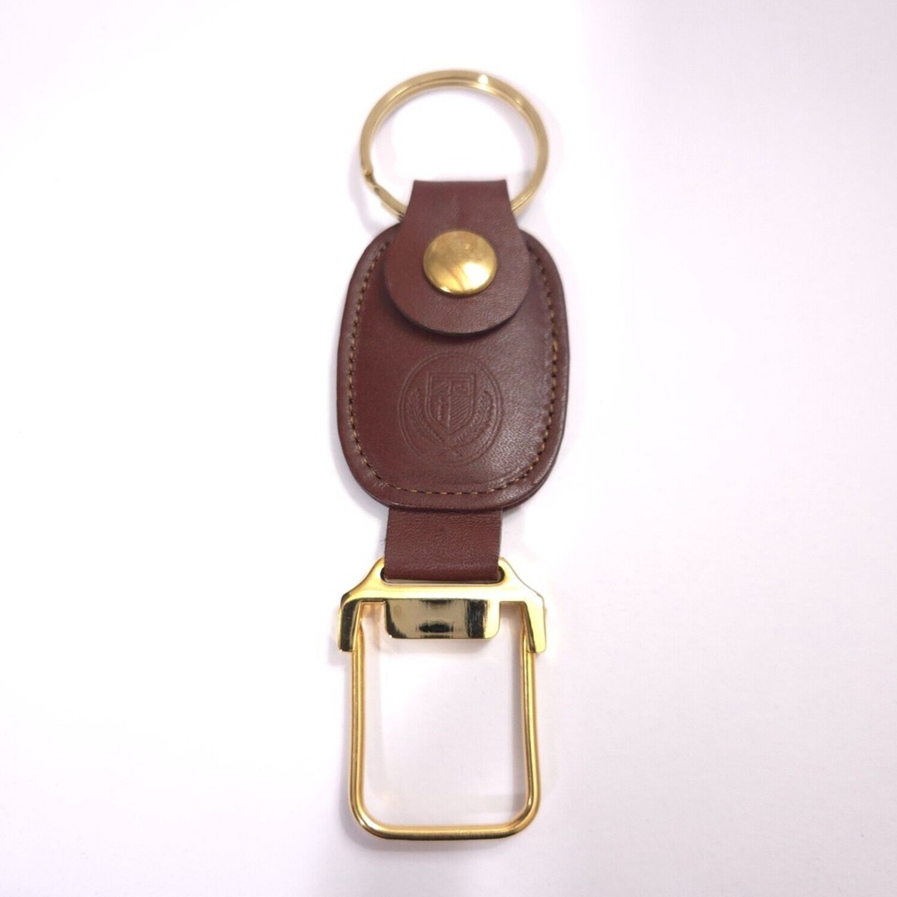 NICE Vintage Brown Leather Gold Keychain Key Chain Ring Loop‎ Holder Logo Tether